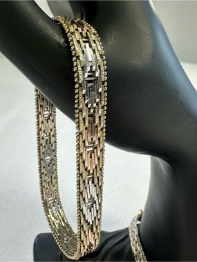 Vtg MILOR Riccio Italy 925 Sterling Silver Tri-Color Woven Link Bracelet 18g